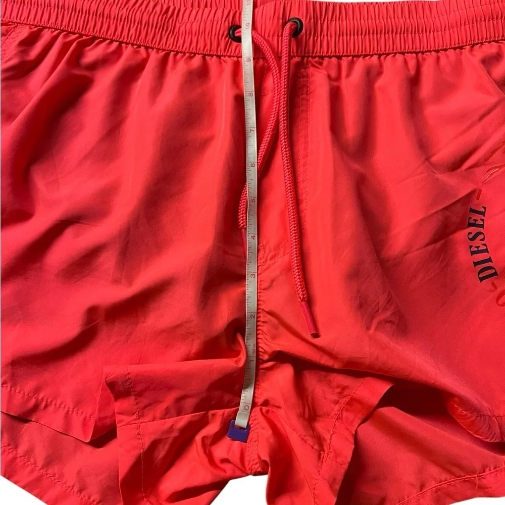 Diesel Bright Red Lined Swim Trunks With Mohican Head Size XL